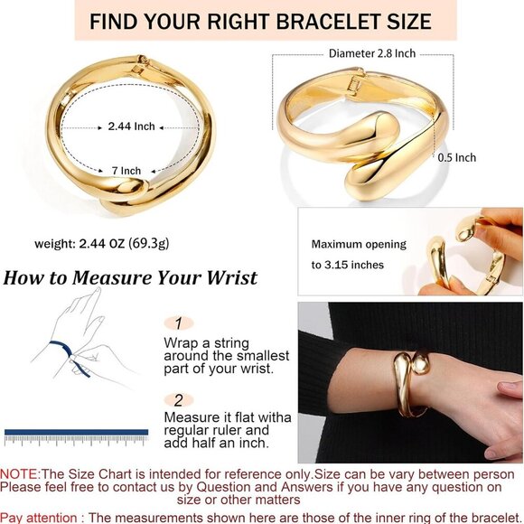 Chunky Gold Cuff Bangle Bracelets For Women Statement Minimalist Thick Gold Hing - Picture 2 of 6